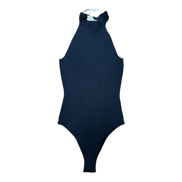 Elegant Blue Bodysuit with High Neckline - Picture 2 of 5